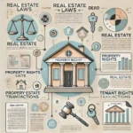 DALL·E 2024-10-26 22.46.57 - A visually appealing and informative infographic depicting key concepts of real estate laws and property rights. The infographic includes elements suc