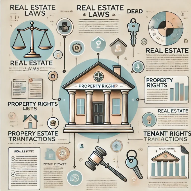 DALL·E 2024-10-26 22.46.57 - A visually appealing and informative infographic depicting key concepts of real estate laws and property rights. The infographic includes elements suc